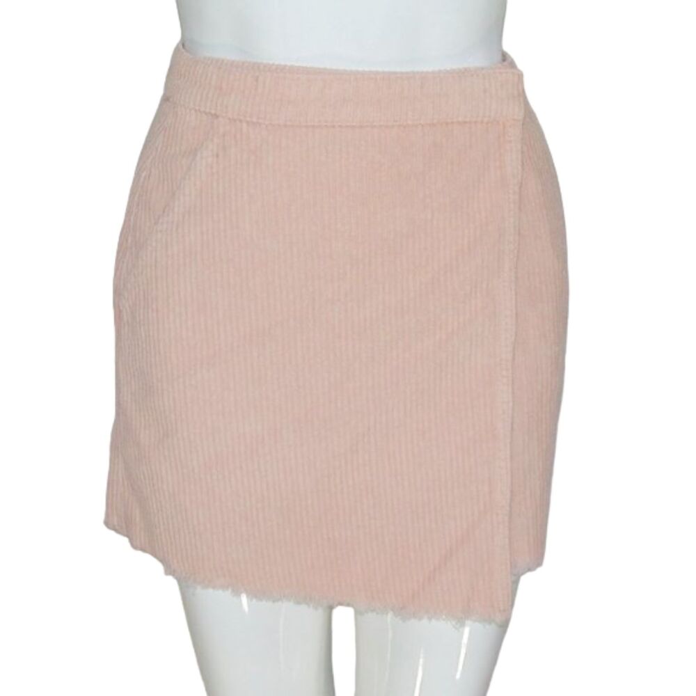 new! BDG Corduroy Wrap Skirt, XS, Mini, Rose/Blush pink, Raw hem, Pockets